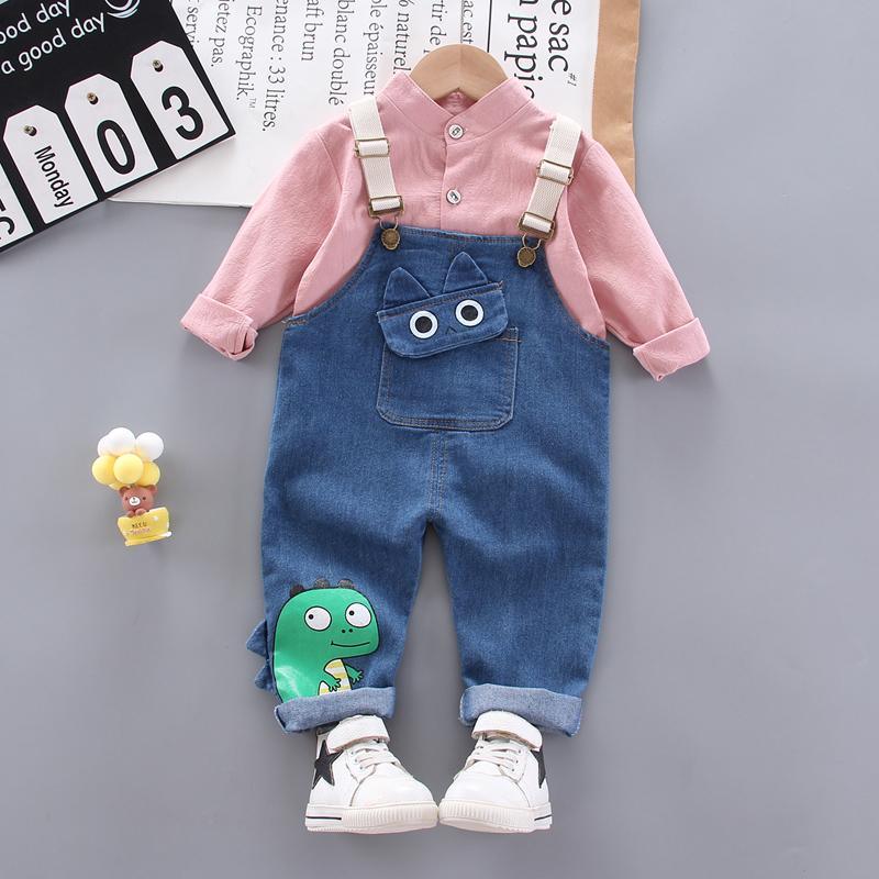 2-piece Cartoon Design Denim Dungarees & Shirt for Toddler Boy Children's Clothing