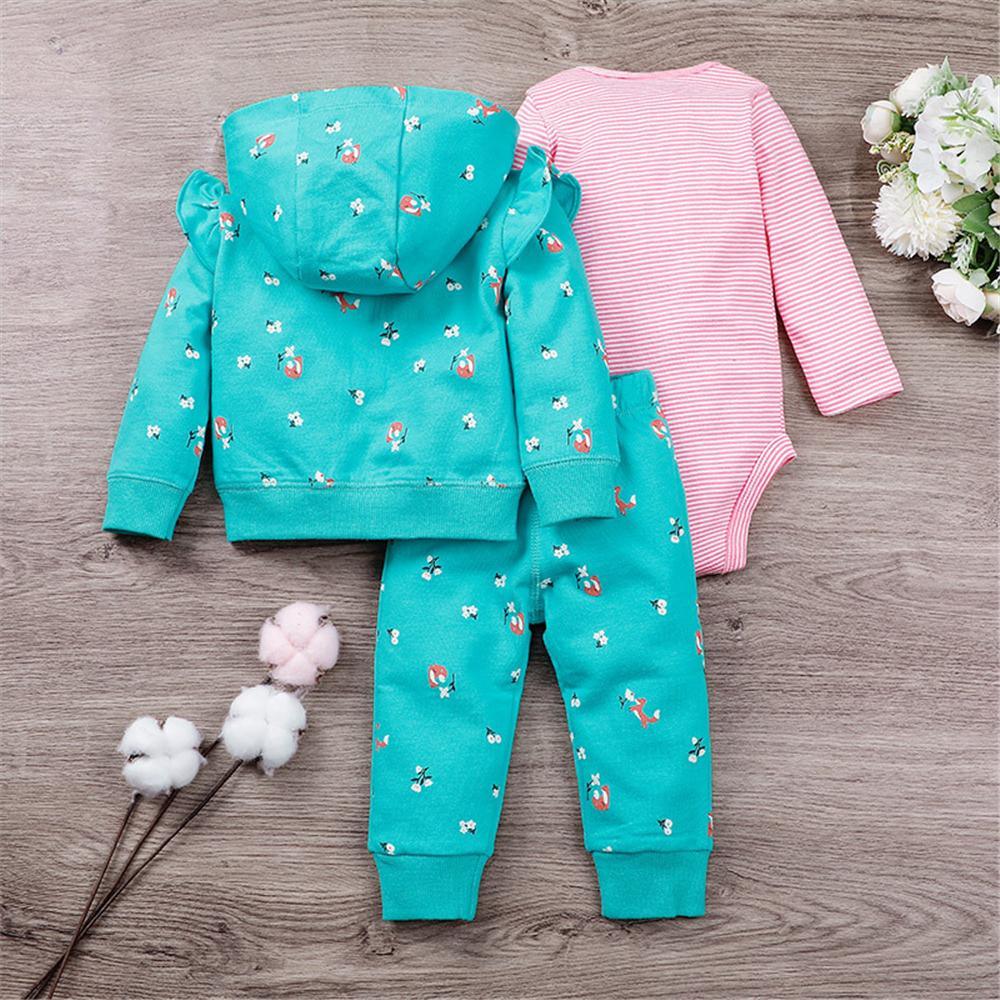 Baby Girls 3PCS Cartoon Printed Striped Sets Baby Clothes Wholesale Bulk