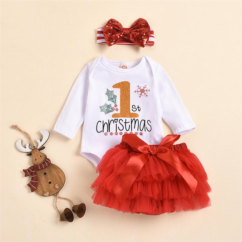 Baby Girls 3 PCS Letter Printed Romper & Tulle Skirt Wholesale Baby