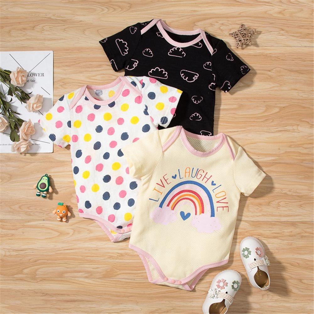 Baby Girls 3PCS LetterRainbow Polka Dot Cloud Printed Rompers kids denim jacket wholesale