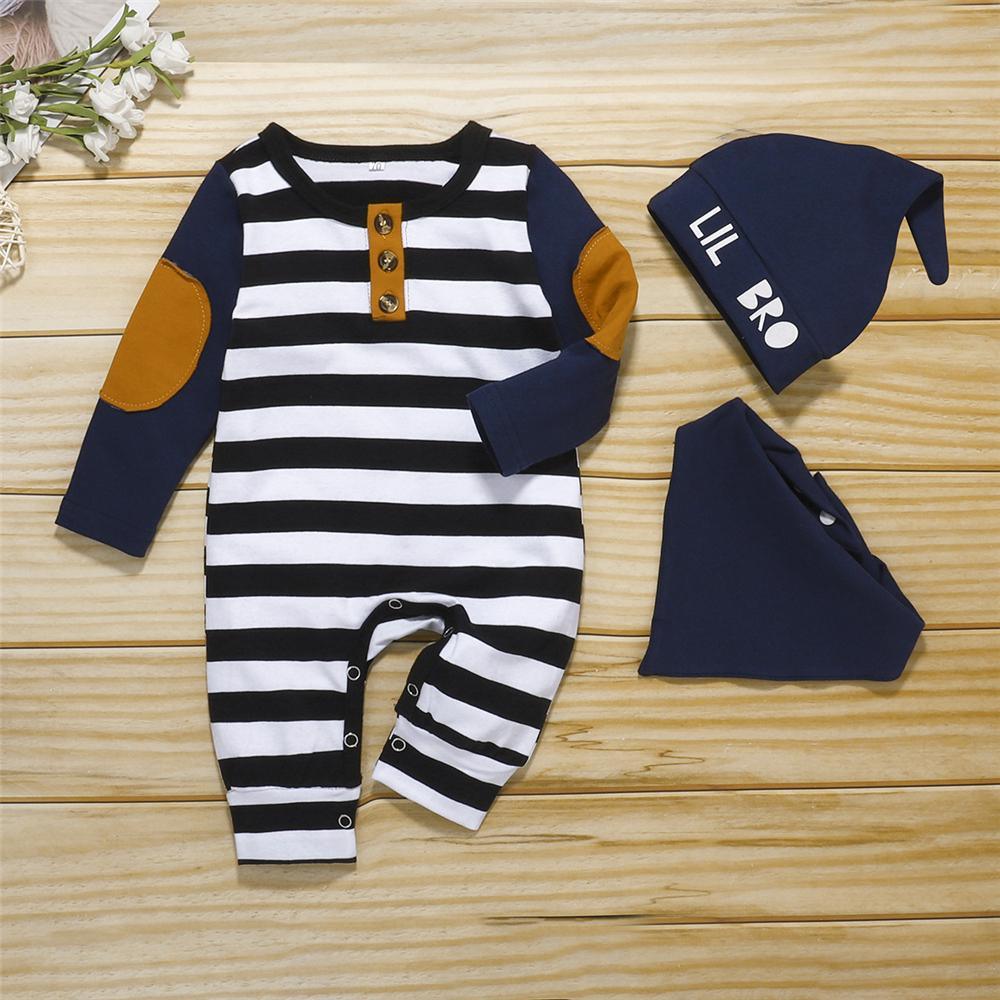 Baby Boys 3PCS Striped Long Sleeve Romper Sets Babywear Wholesale