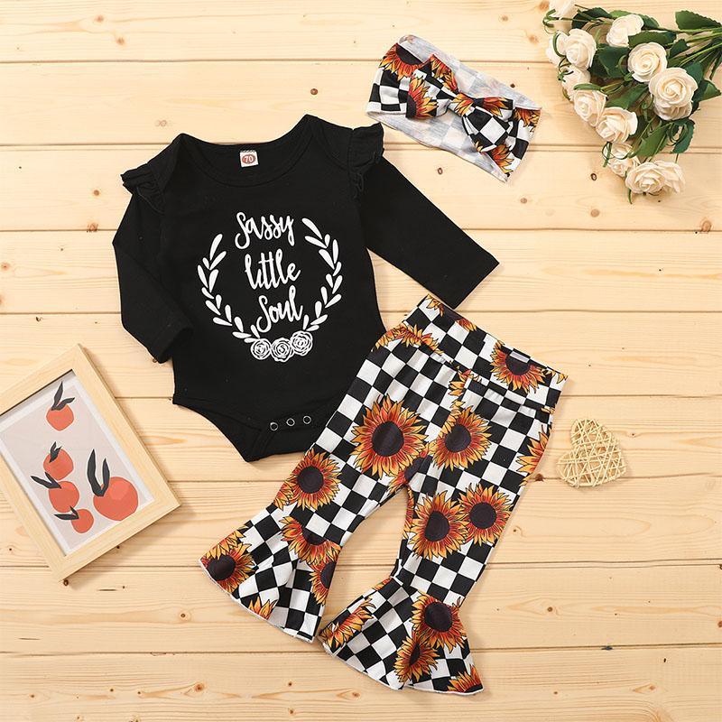 3-piece Letter Pattern Bodysuit & Pants & Headband for Baby Girl