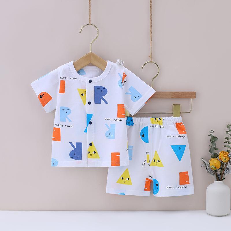 Baby Boy Fruit Print Geometric Pattern Pajama Top & Shorts