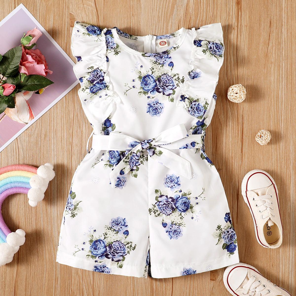 18M-6Y Toddler Girls Romper Flutter Sleeve Flower Wholesale Sunny Girl Clothing