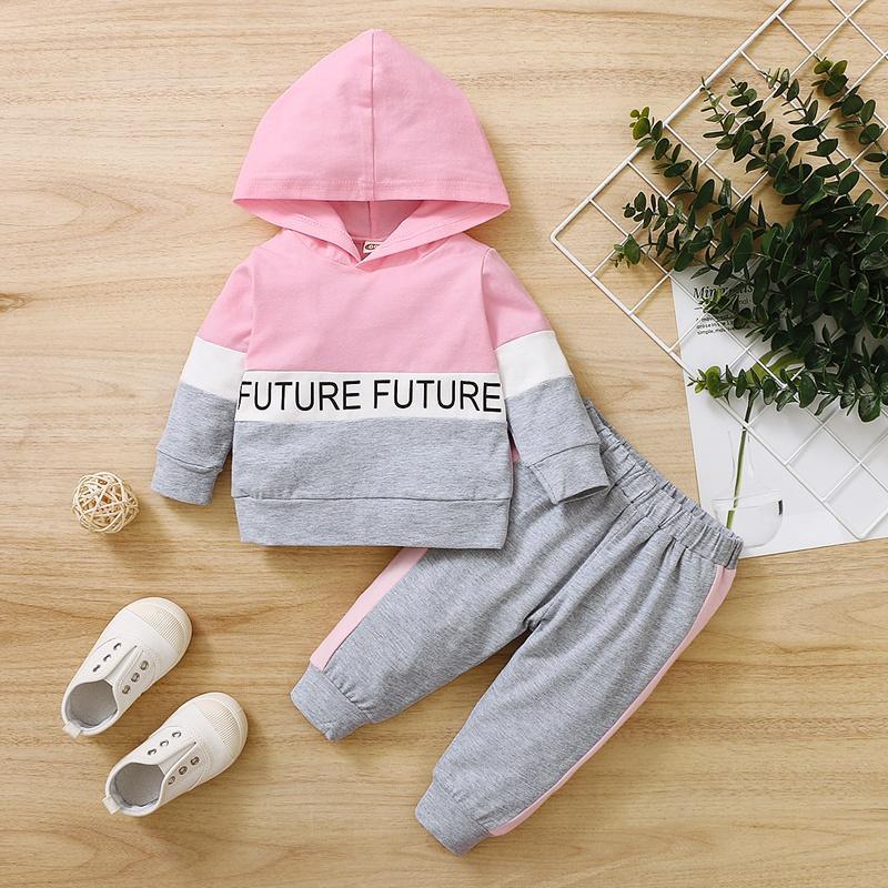 2-piece Color-block Hoodie & Pants for Baby Girl