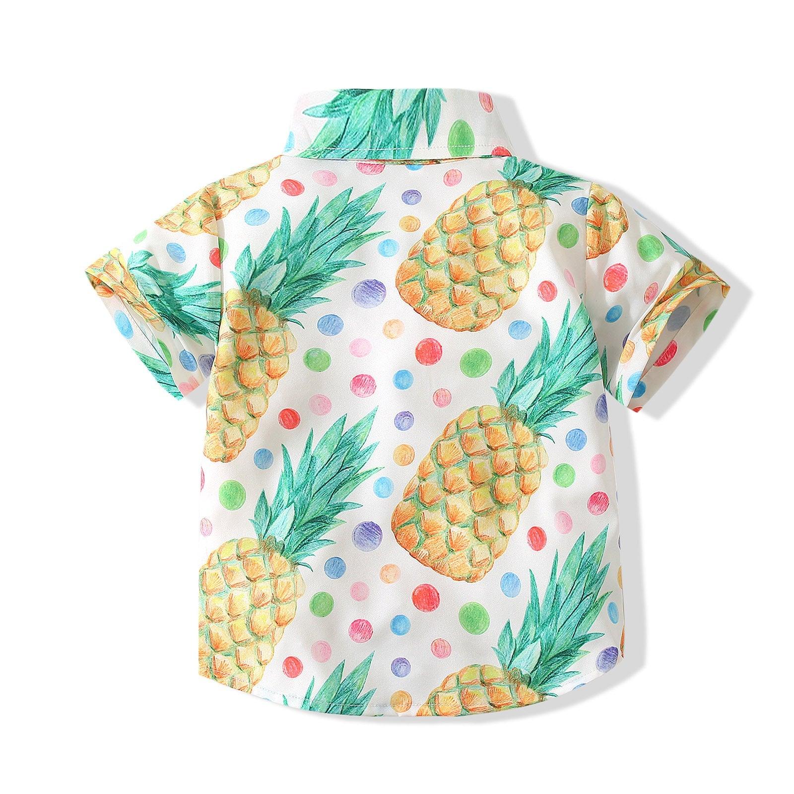 9months-5years Toddler Boy Beachwear Summer Boy Baby Lapel Short-Sleeved Shirt Pineapple Print Casual Holiday Style