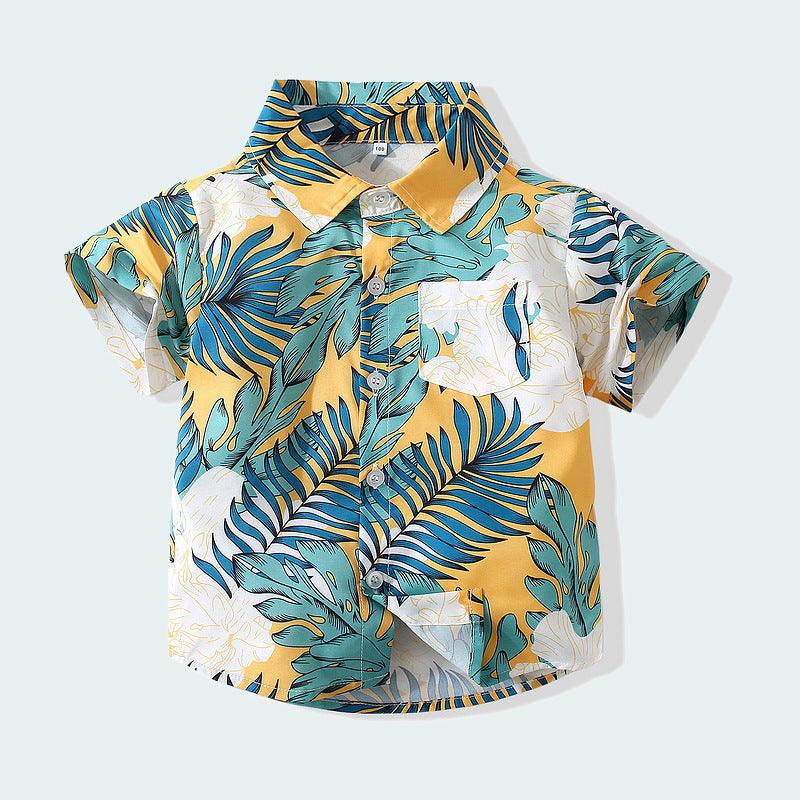 9M-4Y Little Boys Clothes Tropical Leaves Print Shirts Wholesale Boys Clothing