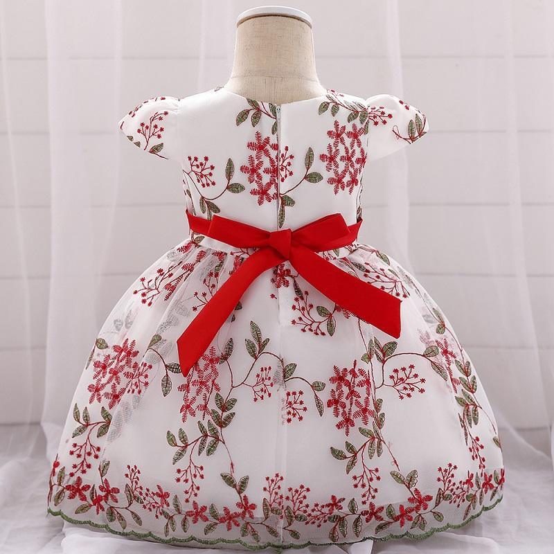 Baby Girl 3D Flower Decor Embroidered Floral Print Mesh Formal Dress