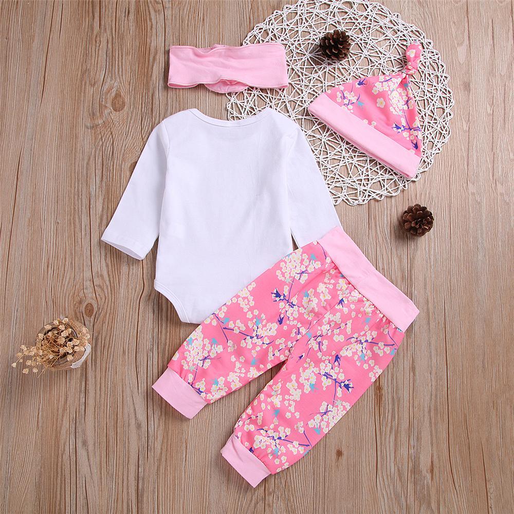 Baby Girls 4-Piece Long Sleeve Letter Print Romper Sets Wholesale Baby