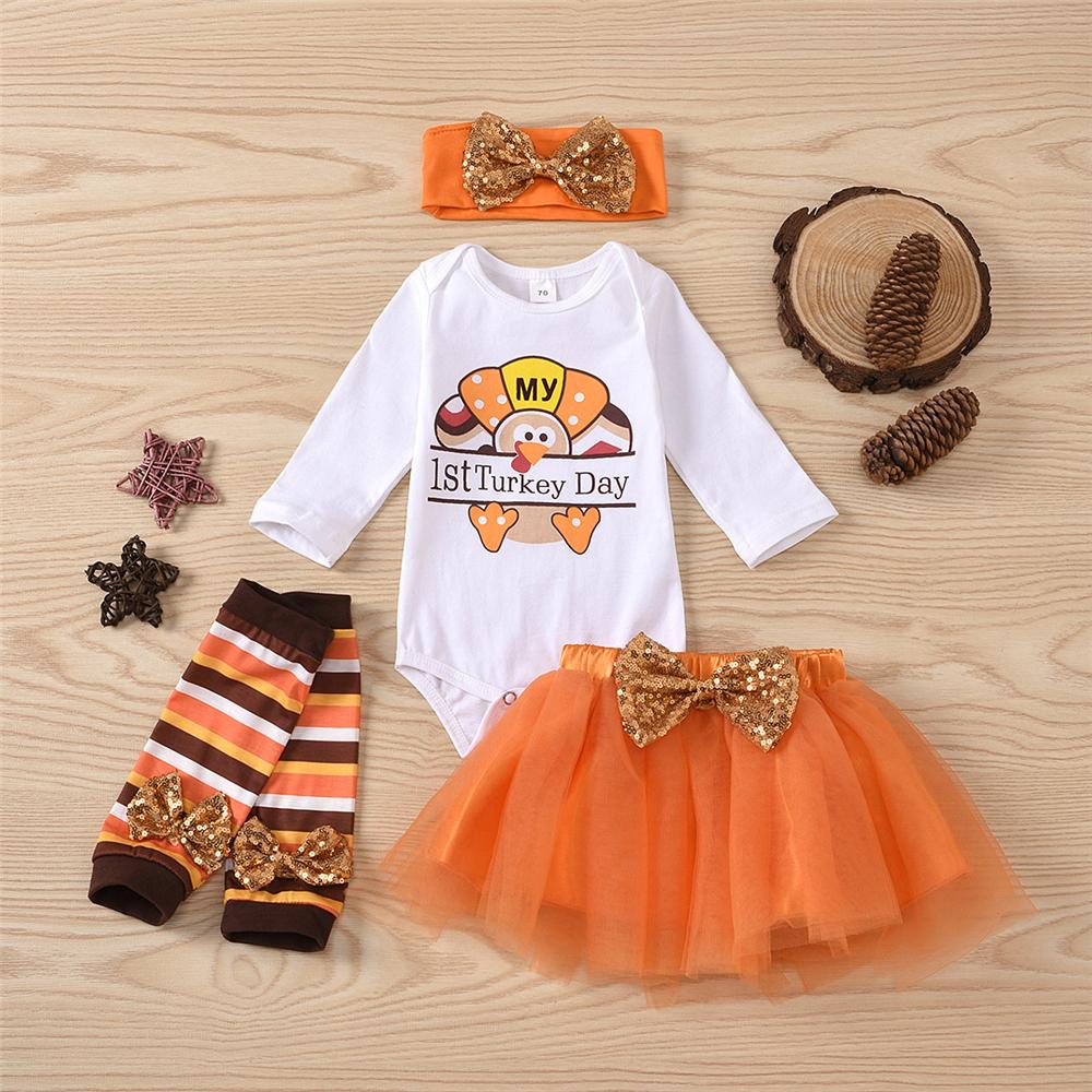 Baby Girls 4-Piece Turkey Day Romper & Tulle Skirt Baby Wholesales