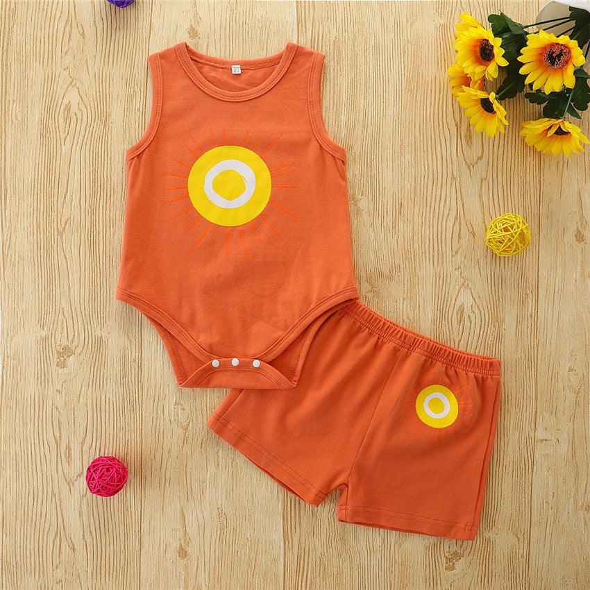 Baby Boy Sun Print Vest Bodysuit And Shorts Two Piece Baby Sets