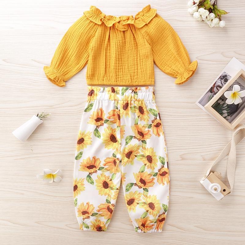 2-piece Solid Tops & Floral Printed Pants for Toddler Girl