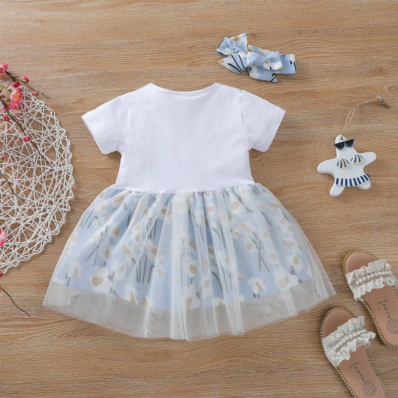 Baby Girl Bow Decor Tulle Hem Floral Dress & Headband