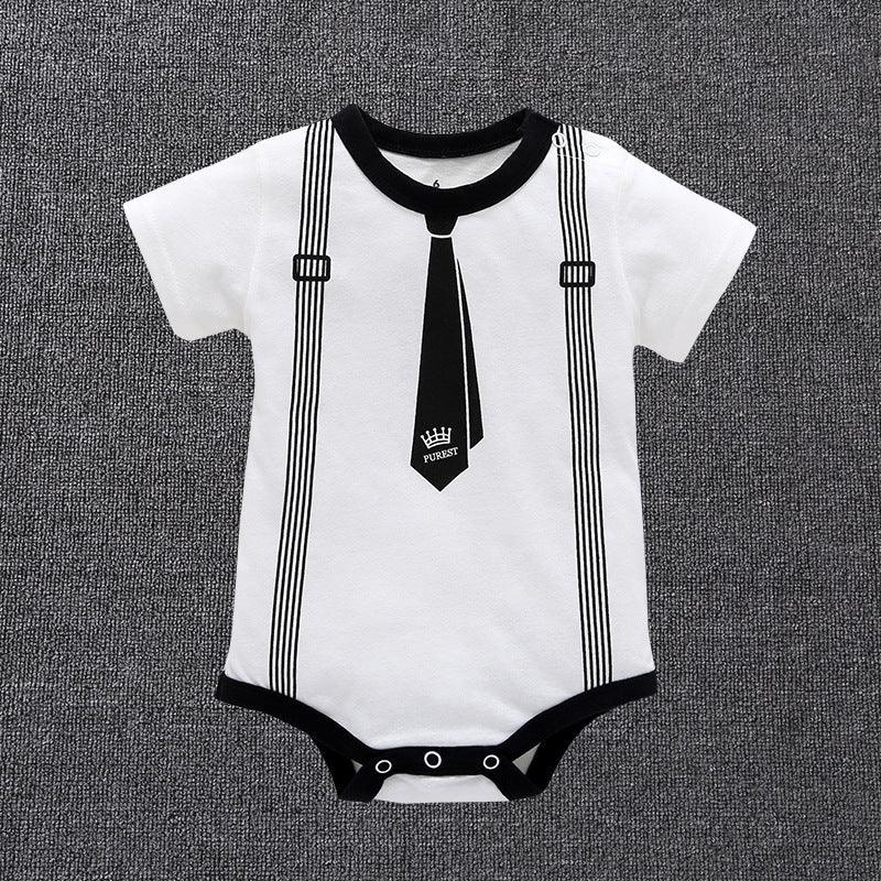 Baby Boys Solid Color Gentleman Print Short Sleeve Triangle Romper Jumpsuit