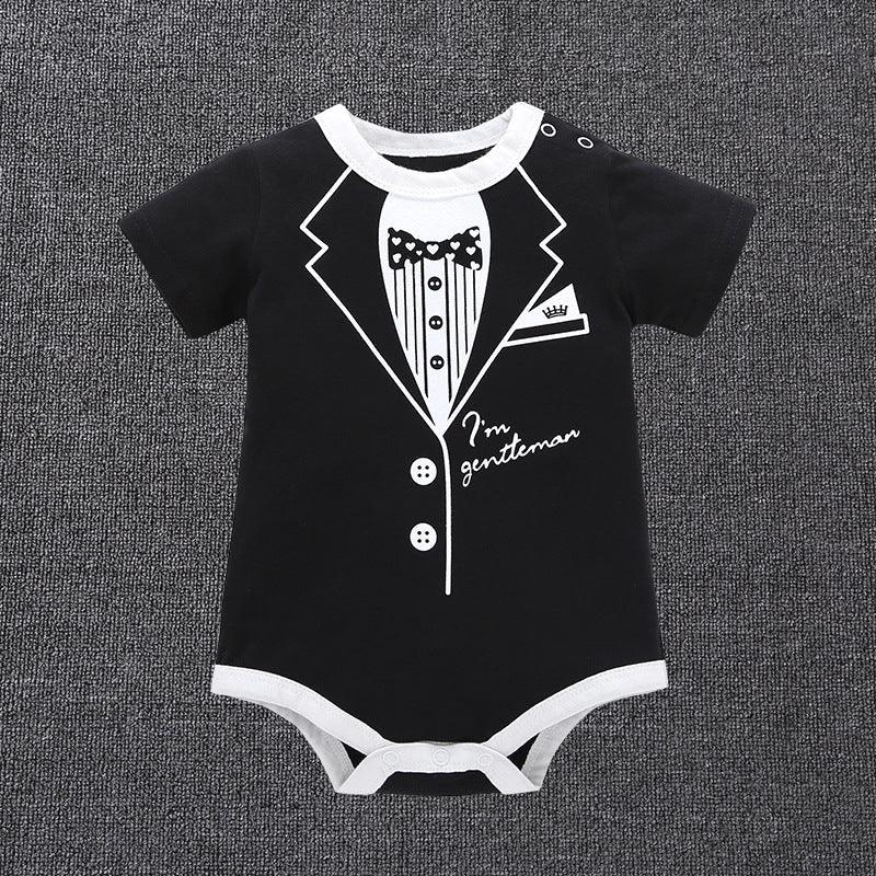 Baby Boys Solid Color Gentleman Print Short Sleeve Triangle Romper Jumpsuit