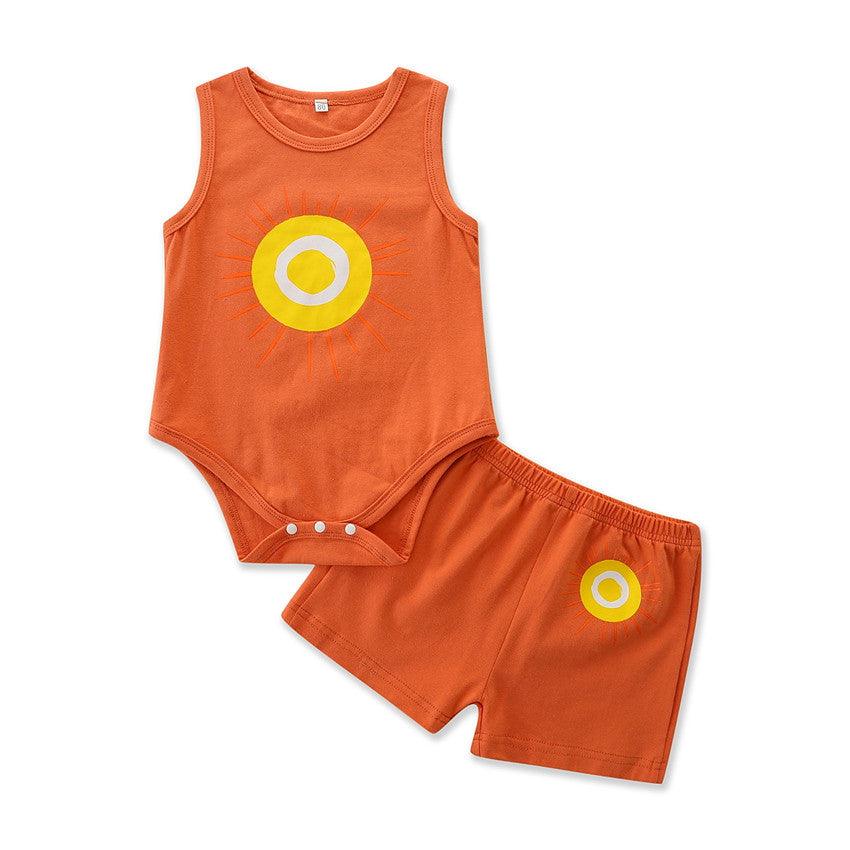 Baby Boy Sun Print Vest Bodysuit And Shorts Two Piece Baby Sets