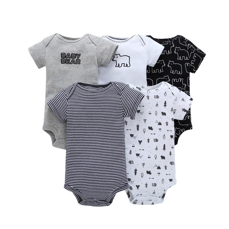 5PCs Set Jumpsuit Baby Boys Girls Short Sleeve Mixed Color Printing Triangle Jumpsuit Creeper 2