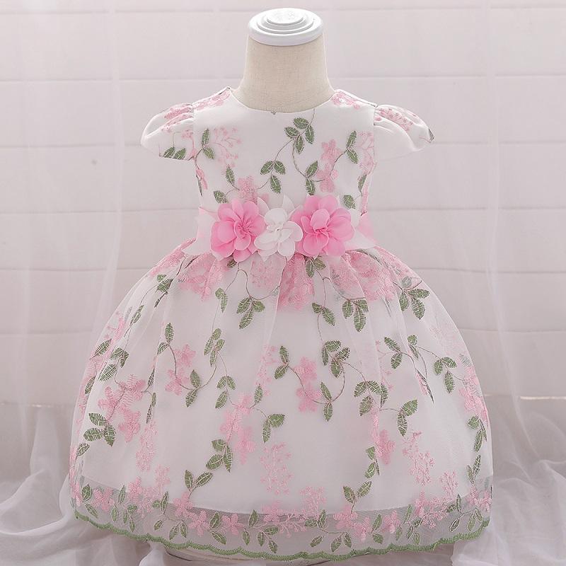 Baby Girl 3D Flower Decor Embroidered Floral Print Mesh Formal Dress