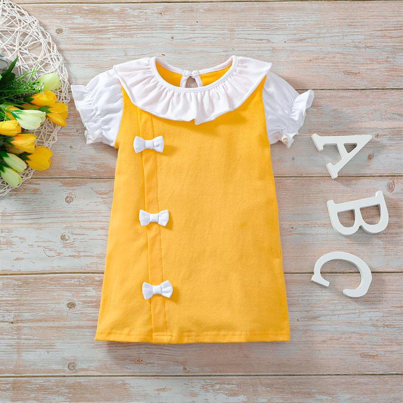 Baby Girl Ruffle Collar Bowknot Decor Dress