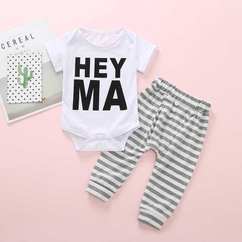 2-piece Letter Pattern Bodysuit & Striped Pants for Baby Wholesale children's clothing