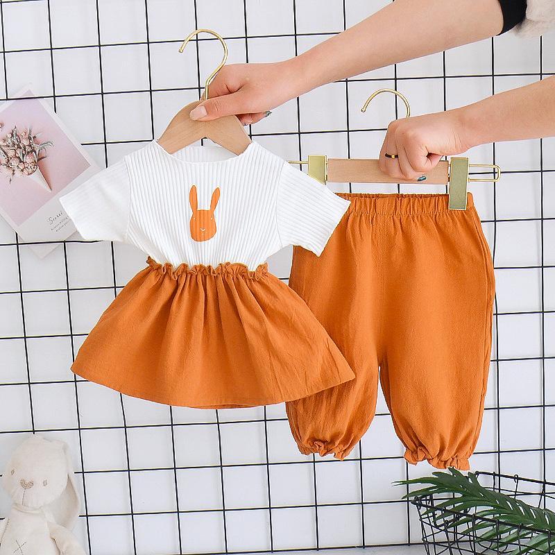 2-piece Rabbit Pattern T-shirt & Pants for Toddler Girl