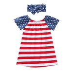 Baby Girl Independence Day Dress & Bowknot Headband - PrettyKid