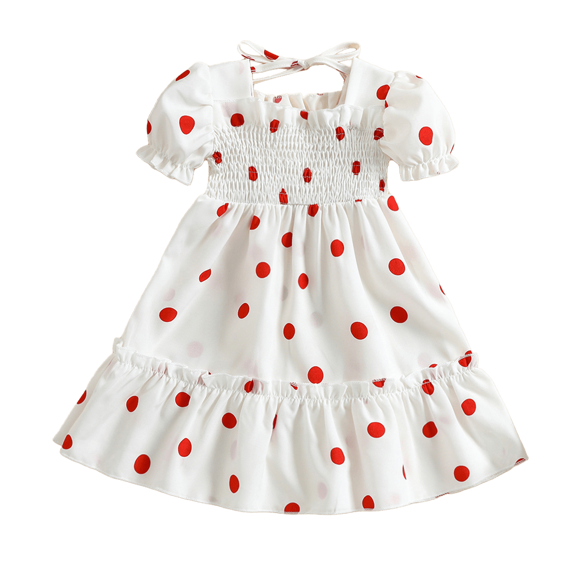 18M-6Y Toddler Girls Polka Dots Puff Sleeve Smocked Dresses Wholesale Girls Fashion Clothes