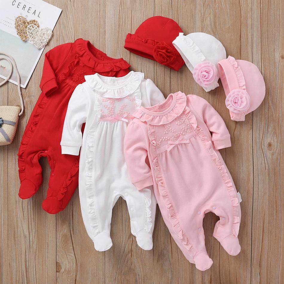 2-Piece Long-Sleeve Embroidered Jumpsuit and Hat Children's clothing wholesale