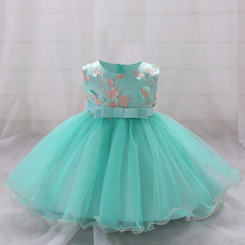 Baby Girl 3D Flower Decor Sleeveless Mesh Hem Formal Dress