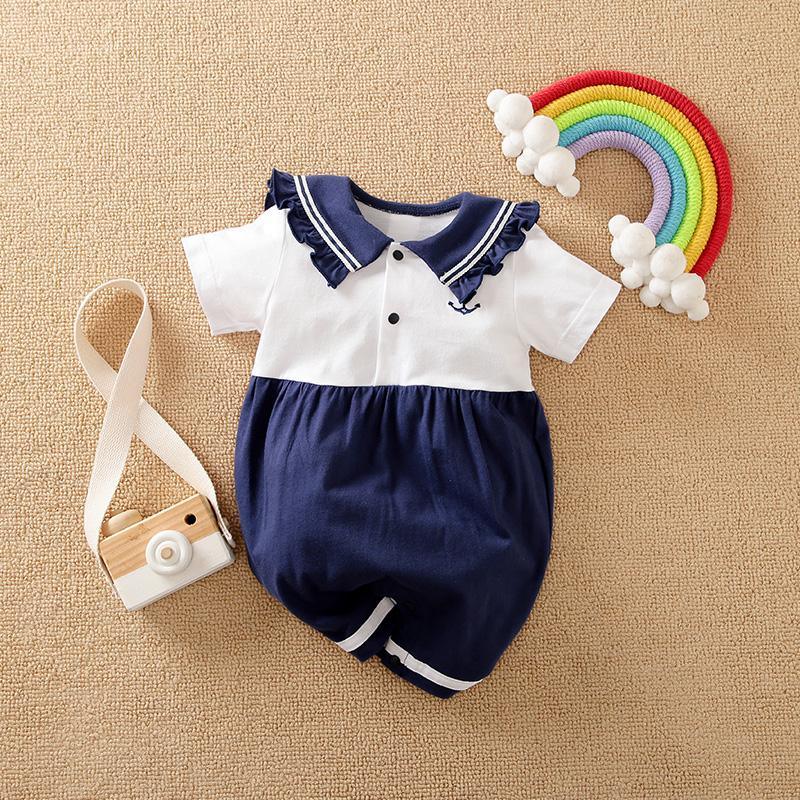 Baby Color-block Sailor Collar Jumpsuit