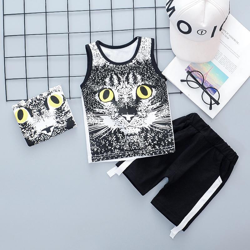 Animal Printed Tank Top and Stripe Shorts Set(No Accessories) Wholesale children's clothing