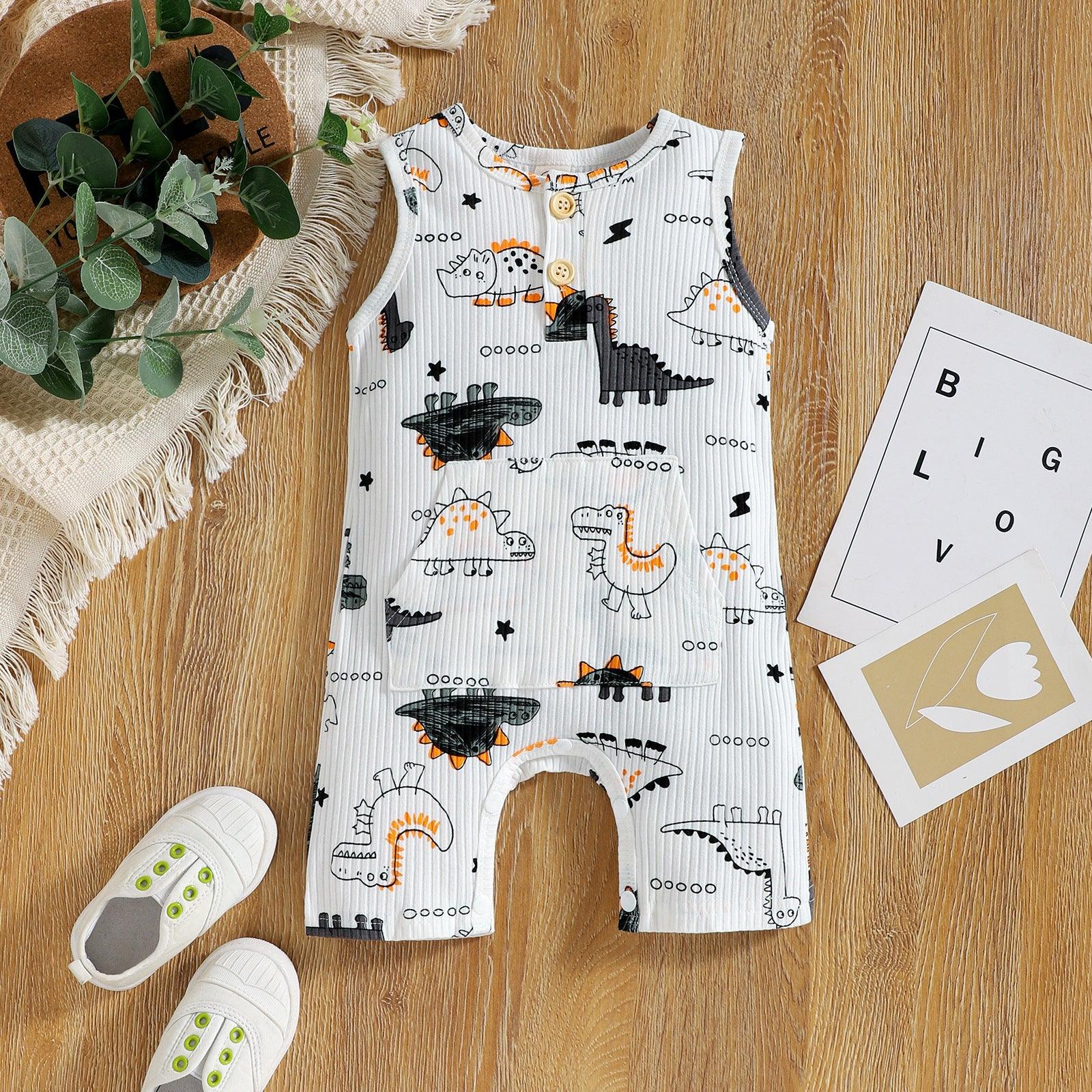 Baby Boy Sleeveless Dinosaur Print Bodysuit Baby One Piece Jumpsuit