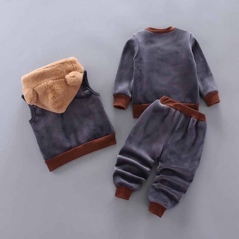 3-piece Bear Pattern Fleece Hooded Vest & Swearshirt & Pants for Toddler Girl