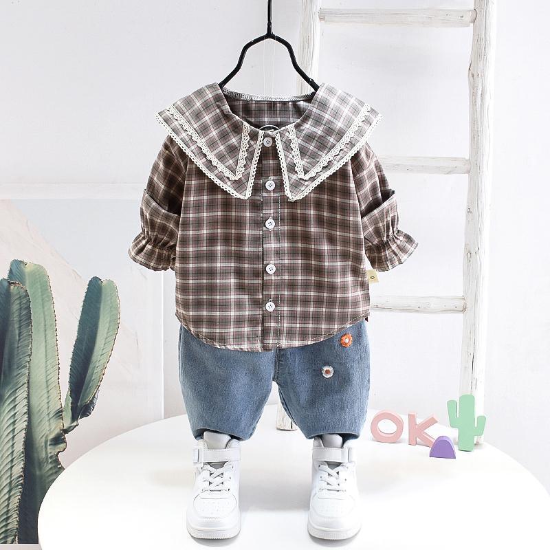 2-piece Plaid Shirt & Pants for Todlder Girl