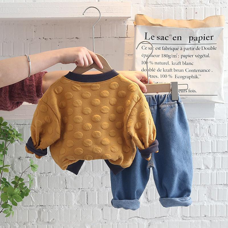 Baby Boy Smile Pattern Sweatshirt And Jeans Baby Outfit Sets