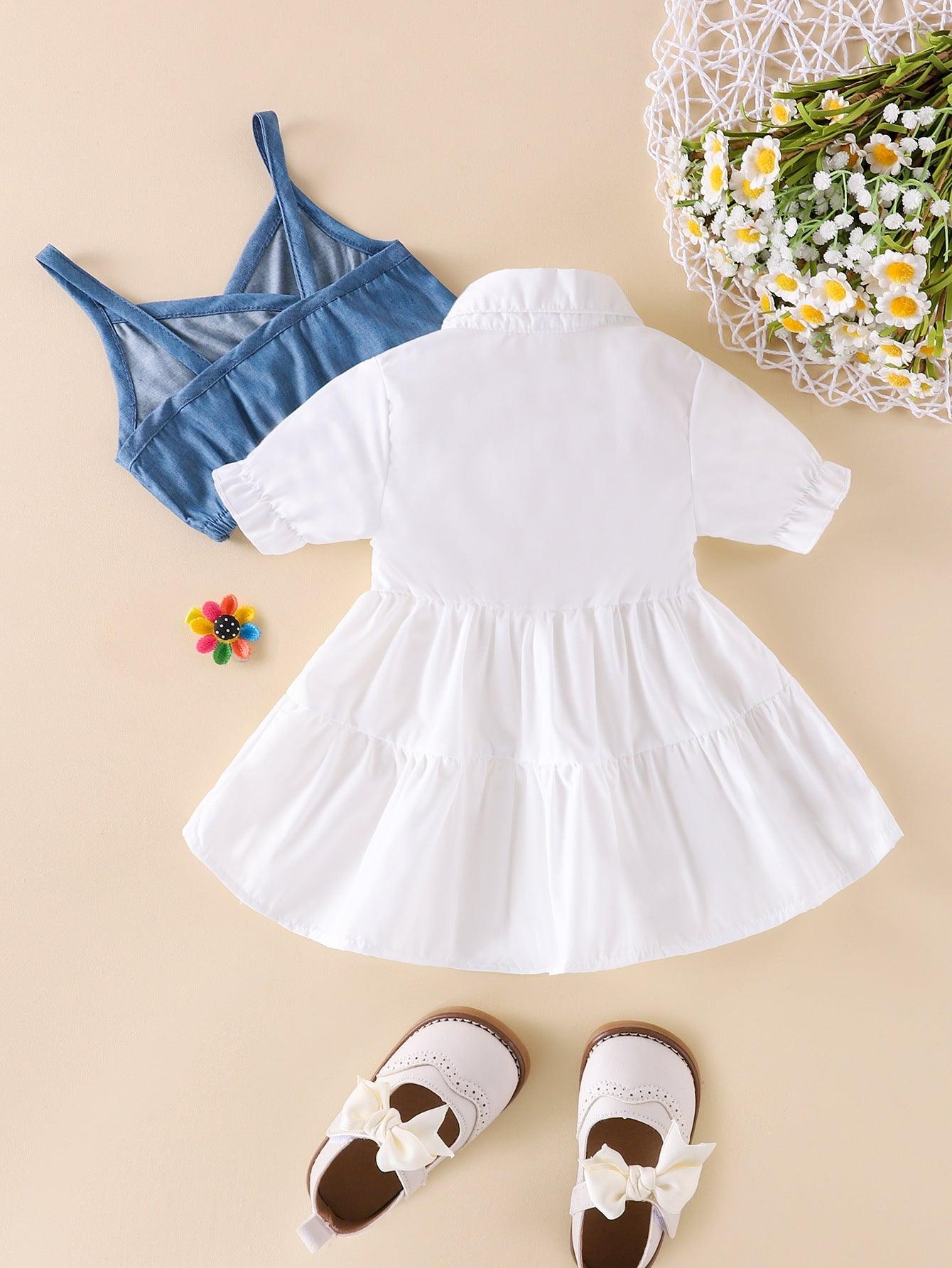 Baby Girl Outfit Sets Denim Cami Crop Top & White Shirts Dresses