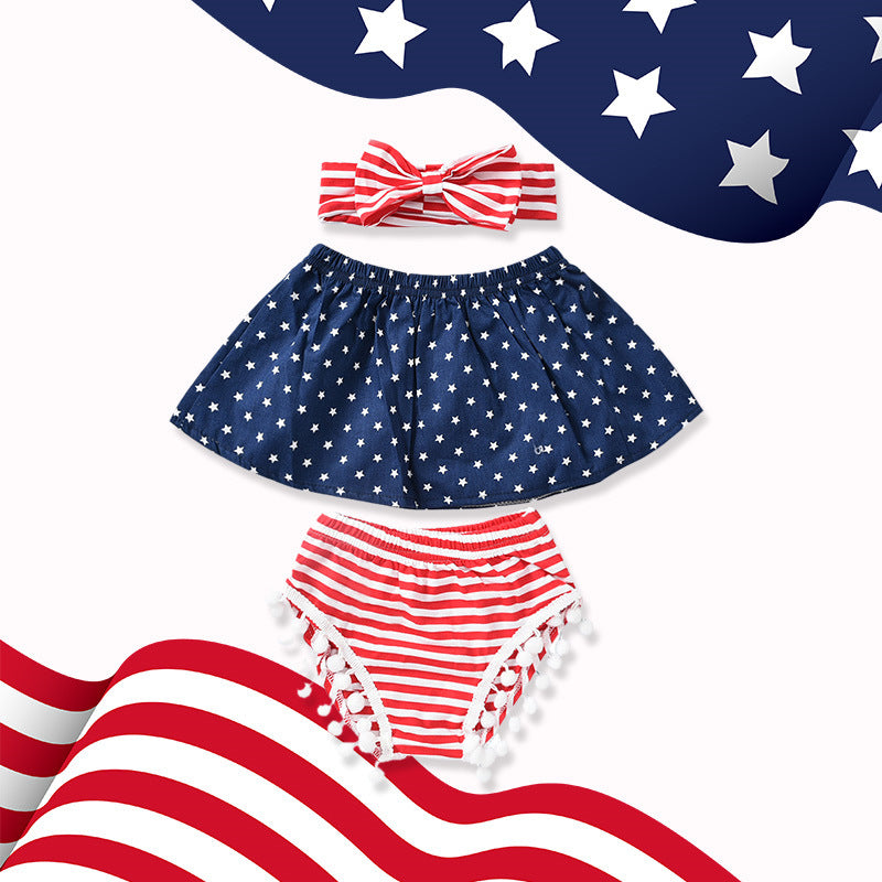 0-18months Baby Sets Infant Cotton American Independence Day Three-Piece Shorts & Skirt Suit Children's Clothing - PrettyKid