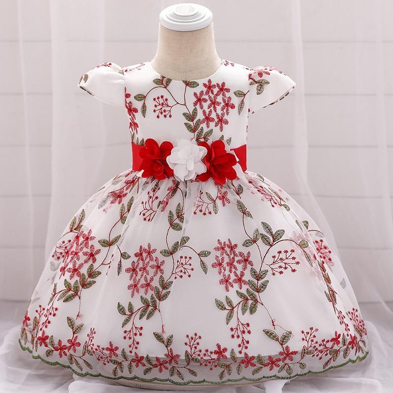 Baby Girl 3D Flower Decor Embroidered Floral Print Mesh Formal Dress