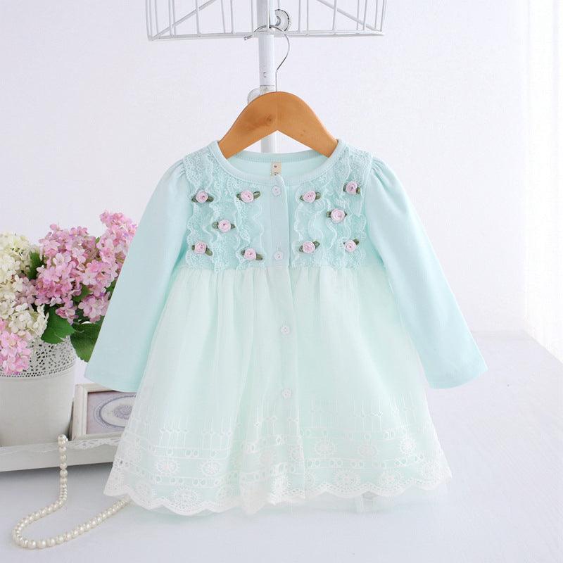 Baby Girl Long Sleeve Rose Mesh Lace Dress Baby Girl Princess Dress