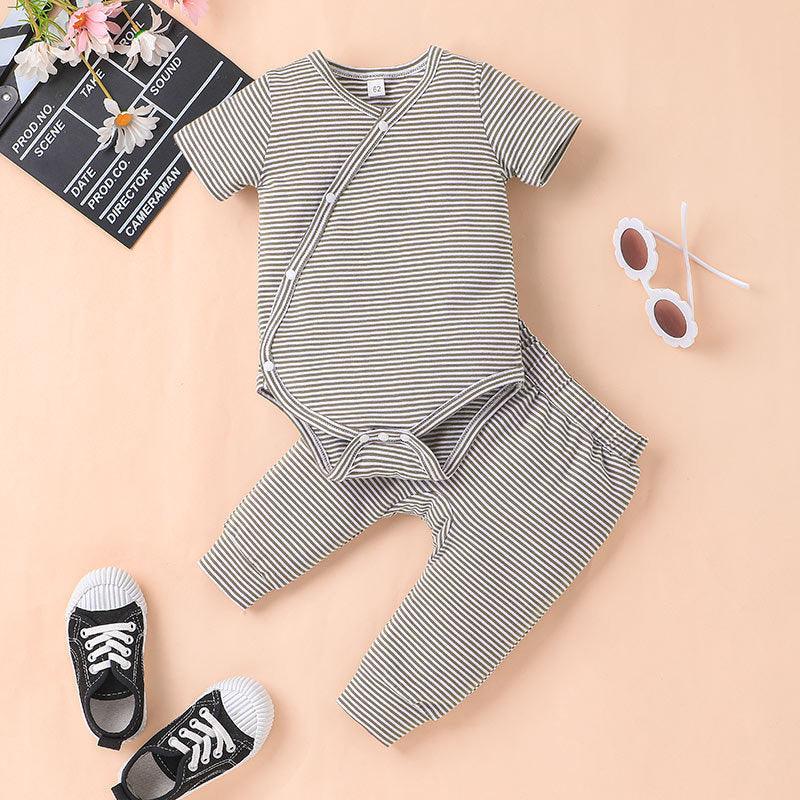 Baby Boy Short Sleeve Striped Bodysuit And Pants Baby Outfit Sets