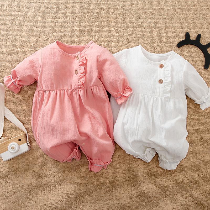 Baby Girl Solid Color Ruffle Armhole Jumpsuit