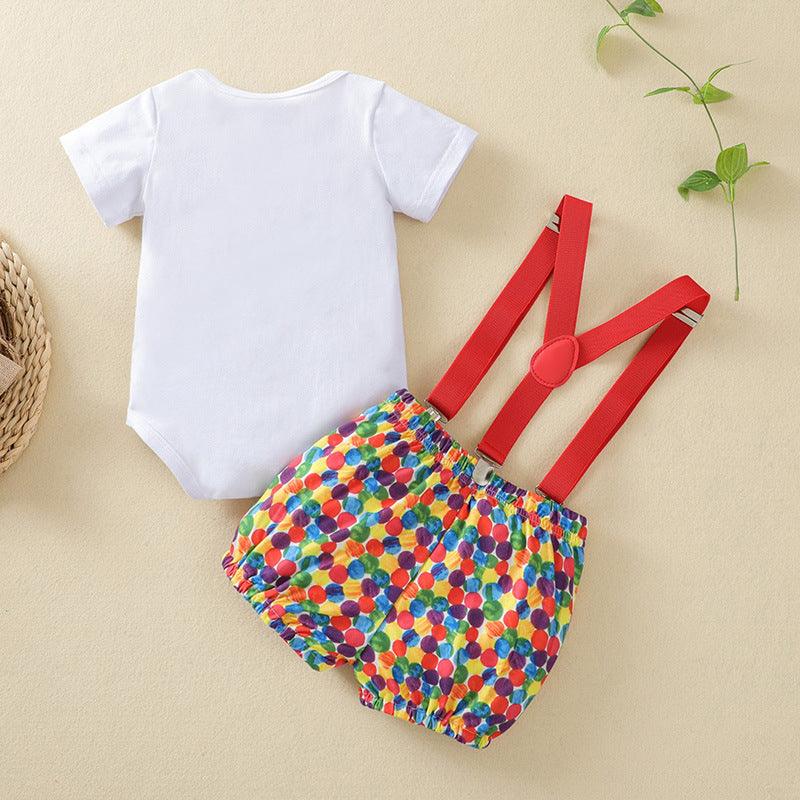 9-18M Baby Sets Birthday Multicolor Stone Print Bodysuit & Suspender Shorts Wholesale Baby Clothes