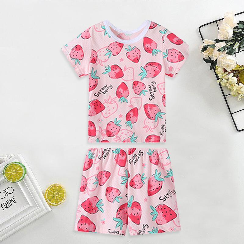 2-piece Strawberry Pattern Pajamas Sets for Toddler Girl