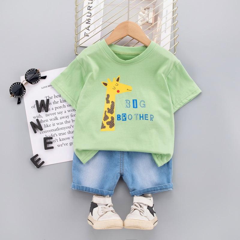 Baby Boy Giraffe Print T-Shirt And Denim Shorts Baby Boy Shorts Set