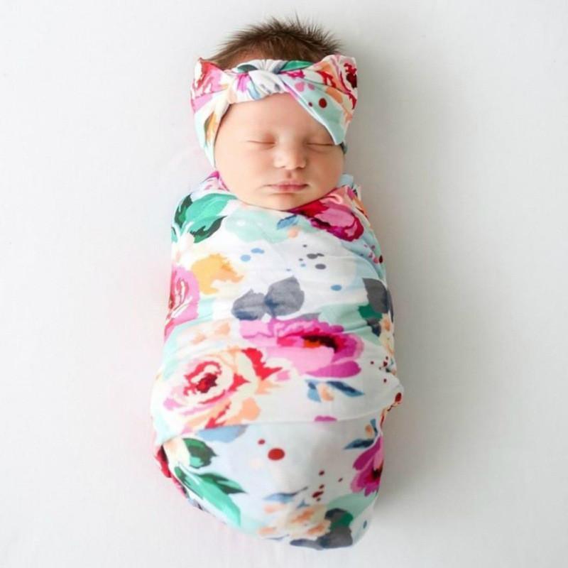 3-piece Floral Printed Baby Photographic Clothing & Hat & Headband