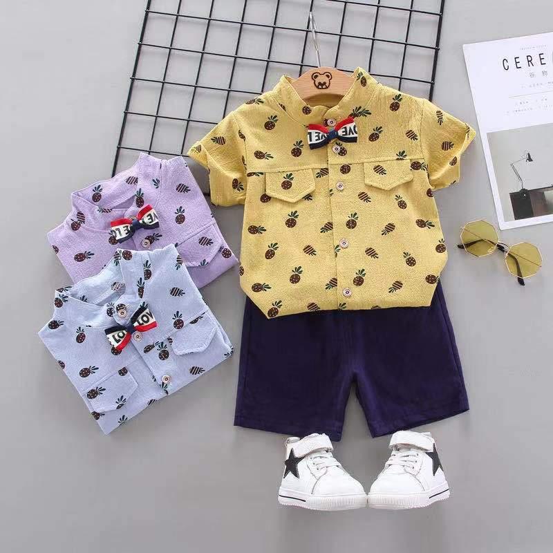 2-Piece Toddler Boy Pineapple Pattern Short-Sleeve Shirt & Shorts Wholesale Children's Clothing