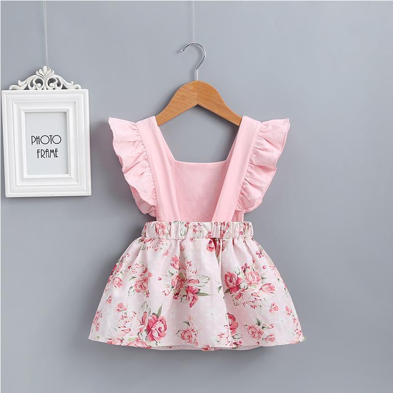 Baby Girl Ruffled Flower Print Suspender Dress