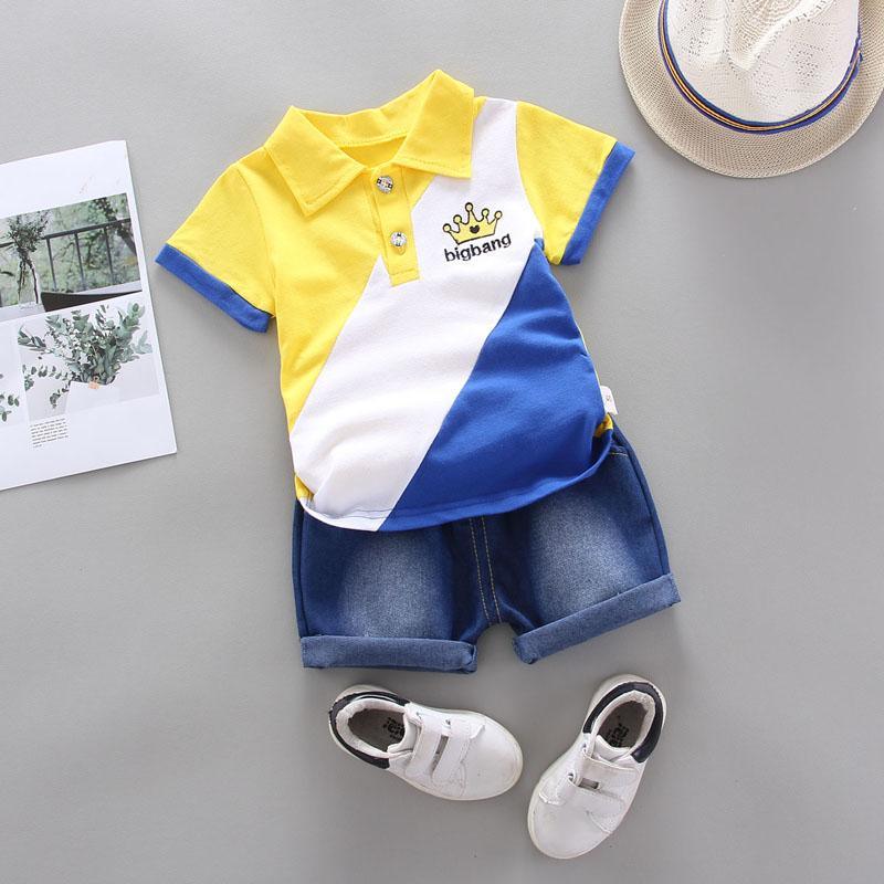 2-piece Color-block Polo Shirt & Short Jeans for Children Boy