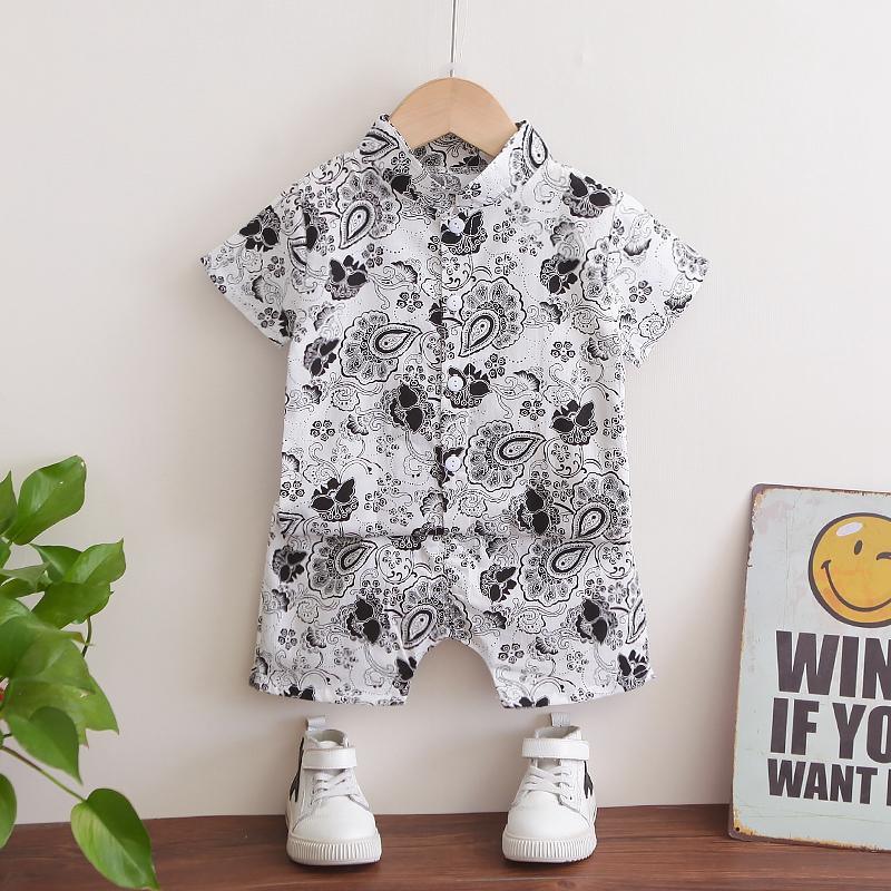 2-piece Boho Print Short Sleeve Shirt & Shorts for Children Boy