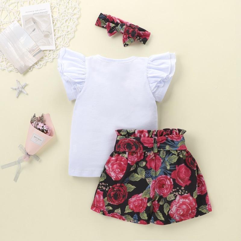 Baby Girl Ruffle Top & Floral Print Shorts & Bowknot Headband